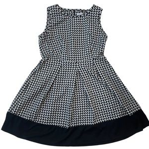 Calvin Klein Black and White Houndstooth Fit-and-Flare Dress